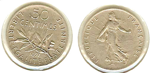 French 50 Centimes 1897 AU